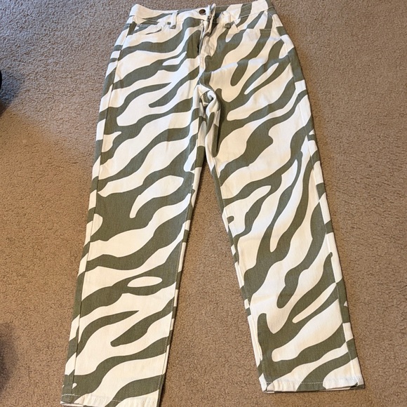 SHEIN Denim - SHEIN Olive Green and White Zebra Print Jeans